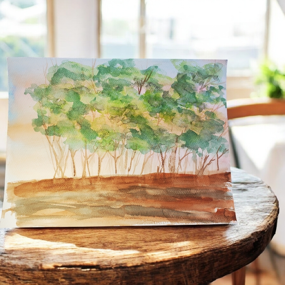 Serene Forest Watercolor Painting 9 X 12in.